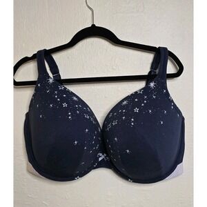 Cacique Cotton Boost Plunge Bra Sz 44H By Lane Bryant Navy With Stars Breathable